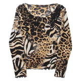 KFG Womens Printed Top Brown Long Sleeve Animal Print M