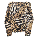 KFG Womens Printed Top Brown Long Sleeve Animal Print M