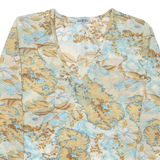 ELEMENTS Womens Printed Top Blue V-Neck Long Sleeve Floral L