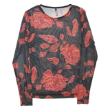CHICOREE Womens Printed Top Black Long Sleeve Floral XXS