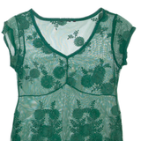Sheer Womens Top Green V-Neck M