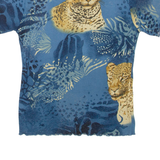 LIFESTYLE Cheetah Womens Printed Top Blue Animal Print S