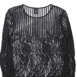 ZEBRA Sheer Womens Top Black Long Sleeve S