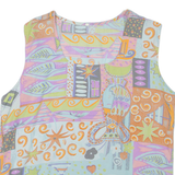 Womens Printed Top Blue Sleeveless Crazy Pattern L