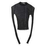 BERSHKA Sheer Womens Top Black Long Sleeve XS