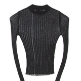 BERSHKA Sheer Womens Top Black Long Sleeve XS