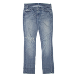 7 FOR ALL MANKIND Distressed Womens Jeans Blue Slim Straight Stone Wash W30 L34