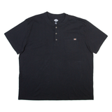 DICKIES Mens T-Shirt Black Button Neck 2XL