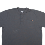 DICKIES Mens T-Shirt Grey Button Neck 2XL