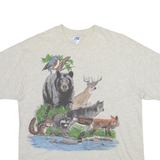 HANES Rare 80s Animals Mens T-Shirt Cream L