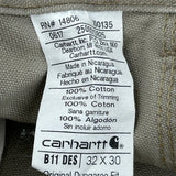 Carhartt Double Knee Carpenter Trousers - 34W 30L Khaki Cotton