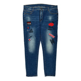 Rose & Words Graphic Jeans - 39W 28L Blue Denim