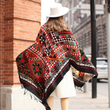 Anyyou 100% Pure Merino Wool Poncho Scarf for Women – Red Stained Pattern Oversized Winter Pashmina Shawl Wrap