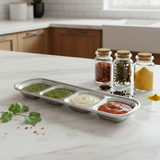 Anygleam Silver Stainless Steel 4-Grid Sauce Dish – Seasoning & Dipping Plates for Kitchenware
