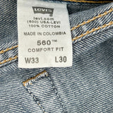 560 Levis Jeans - 32W 30L Blue Cotton