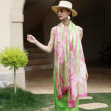 Anyyou 100% Mulberry Silk Long Scarf for Women – Pink & Green Luxury Beach Shawl, Pashmina Wrap, Swimwear Cover Up