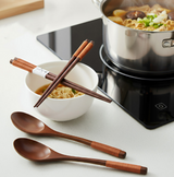 Anygleam Brown 4pcs Wooden Chopsticks and Long Ladle Set Reusable Kitchen Tableware