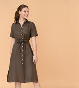 Charlotte - short sleeve linen midi shirt dress