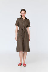 Charlotte - short sleeve linen midi shirt dress