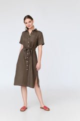 Charlotte - short sleeve linen midi shirt dress
