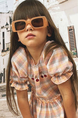 Girl Dress with Puff Sleeves -Cherry