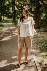 Matilda long linen shorts in Rosy Brown