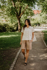 Matilda long linen shorts in Rosy Brown