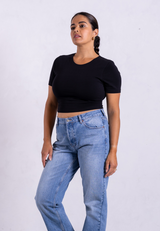 Organic Cotton Crew Cropped T-Shirt, Black