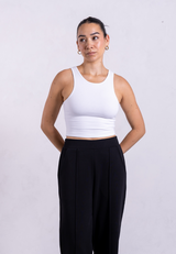 Organic Cotton High-Neck Cropped Tank, White