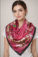 Anyyou Fashion Premium Satin Square Scarf – Elegant Floral Silk-Feel Neckwrap for Women