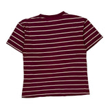 Mickey Mouse Disney Striped T-Shirt - Medium Burgundy Cotton