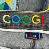 Embroidered Coogi Graphic Denim Shorts - 38W 11L Multicoloured Denim