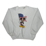 American Flag Disney Cartoon Sweatshirt - XL White Cotton