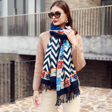 Anyyou 100% Merino Wool Blue Chevron Neck Wrap Silk Satin Large Winter Scarf Pashmina Shawl Bandana Perfect For Women Ladies Fashion Style