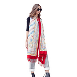 Anyyou 100% Merino Wool Red White Crossover Line Pattern Silk Satin Large Winter Scarf Pashmina Shawl Bandana Perfect For Women Ladies Fashion Style