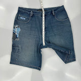 No Boundaries Graphic Denim Shorts - 40W 11L Dark Wash Cotton