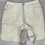 Paint Splattered Unbranded Denim Shorts - 35W 10L Cream Cotton