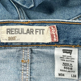 505 Levis Jeans - 34W 34L Blue Cotton