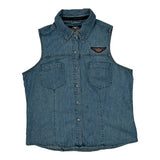 Harley Davidson Denim Vest - Large Blue Cotton