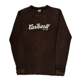Carhartt Spellout Long Sleeve T-Shirt - Medium Brown Cotton