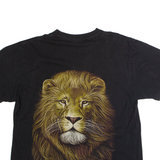 Lion Print Mens T-Shirt Black Crew Neck XL