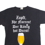 FRUIT OF THE LOOM German Text Beer Mens T-Shirt Black Crew Neck L