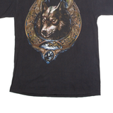 GILDAN Wolf Print Mens T-Shirt Black Crew Neck M