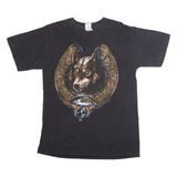 GILDAN Wolf Print Mens T-Shirt Black Crew Neck M