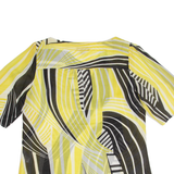 MONSOON Sheer Womens Printed Top Yellow V-Neck Silk Crazy Pattern UK 12