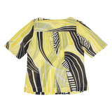 MONSOON Sheer Womens Printed Top Yellow V-Neck Silk Crazy Pattern UK 12