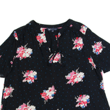 CREW CLOTHING Womens Printed Top Black V-Neck Viscose Floral UK 12