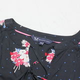 CREW CLOTHING Womens Printed Top Black V-Neck Viscose Floral UK 12