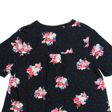 CREW CLOTHING Womens Printed Top Black V-Neck Viscose Floral UK 12