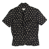 MONSOON Womens Printed Blouse Black 90s Linen Spotted UK 10